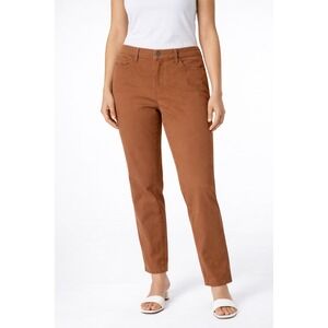 Talbots Slim Ankle Jeans Womens 14 Brown‎ High Rise Tapered Leg Stretch Denim